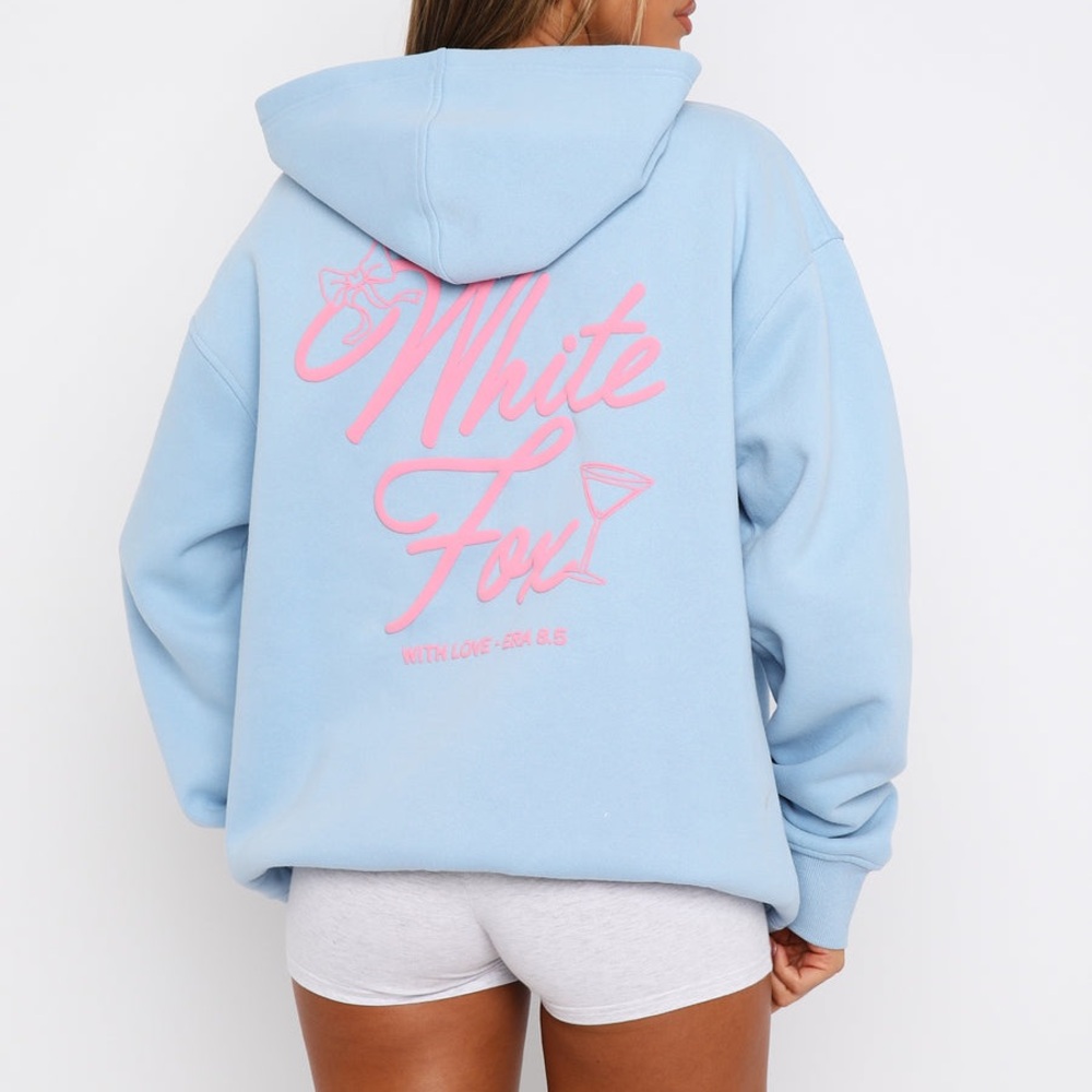 White fox baby blue oversized Hoodie
